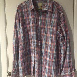 Orange and blue plaid button down